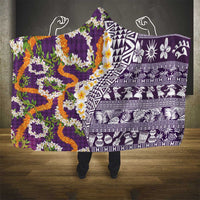 Hawaiian Plumeria Lei Hooded Blanket Kakau Motifs and Palaka Half Style Purple Color LT03 - Polynesian Pride