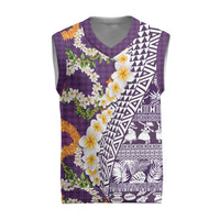 Hawaiian Plumeria Lei Christmas Knitted V-Neck Vest Kakau Motifs and Palaka Half Style Purple Color LT03 Purple - Polynesian Pride
