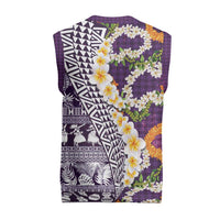 Hawaiian Plumeria Lei Christmas Knitted V-Neck Vest Kakau Motifs and Palaka Half Style Purple Color LT03 - Polynesian Pride