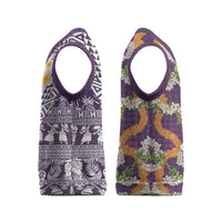 Hawaiian Plumeria Lei Christmas Knitted V-Neck Vest Kakau Motifs and Palaka Half Style Purple Color LT03 - Polynesian Pride