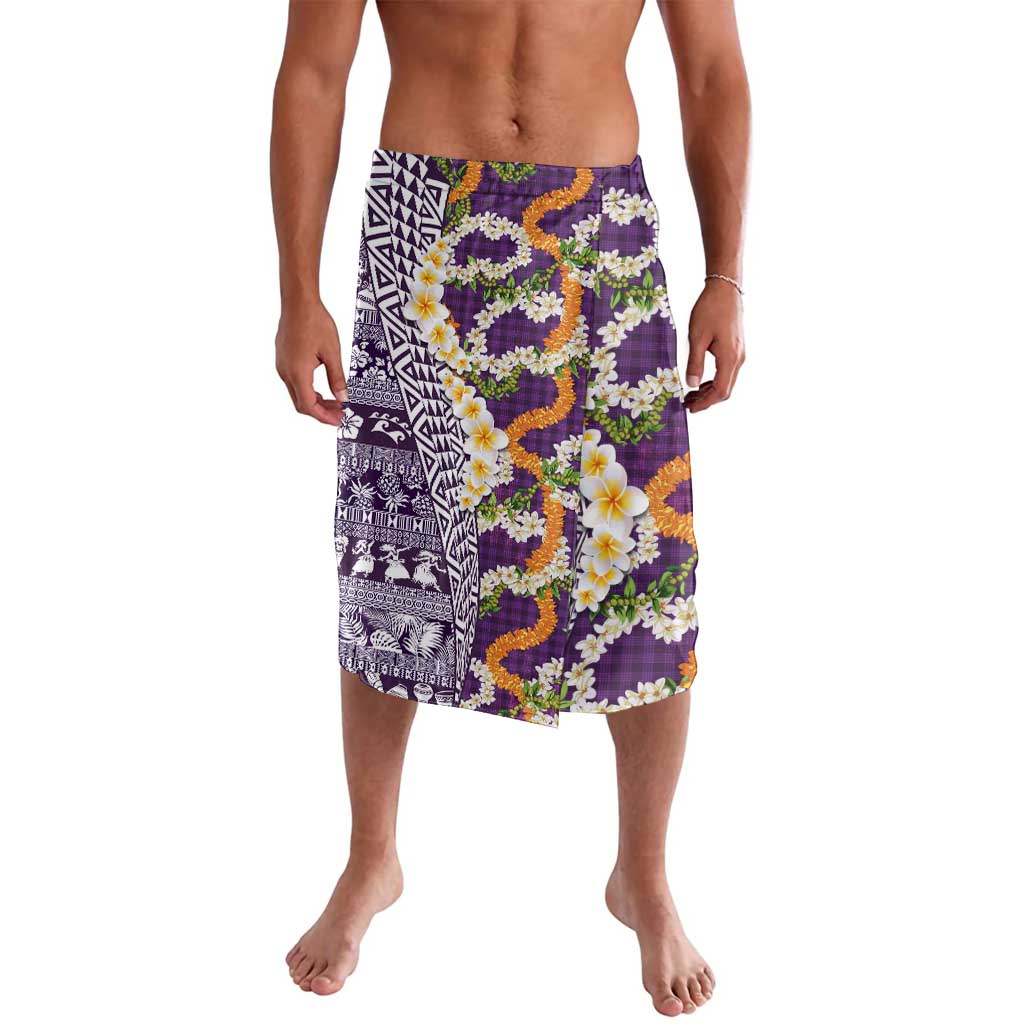 Hawaiian Plumeria Lei Lavalava Kakau Motifs and Palaka Half Style Purple Color - Polynesian Pride