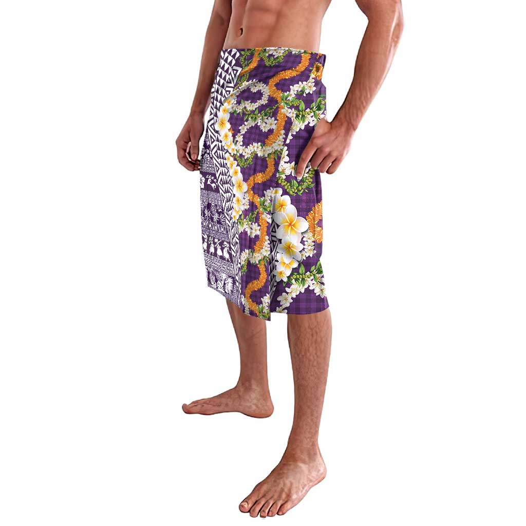 Hawaiian Plumeria Lei Lavalava Kakau Motifs and Palaka Half Style Purple Color LT03 - Polynesian Pride