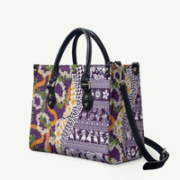 Hawaiian Plumeria Lei Leather Bag Kakau Motifs and Palaka Half Style Purple Color LT03 Purple - Polynesian Pride