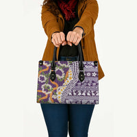 Hawaiian Plumeria Lei Leather Bag Kakau Motifs and Palaka Half Style Purple Color LT03 - Polynesian Pride