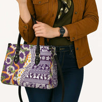 Hawaiian Plumeria Lei Leather Bag Kakau Motifs and Palaka Half Style Purple Color LT03 - Polynesian Pride