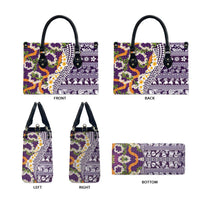 Hawaiian Plumeria Lei Leather Bag Kakau Motifs and Palaka Half Style Purple Color LT03 - Polynesian Pride