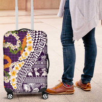 Hawaiian Plumeria Lei Luggage Cover Kakau Motifs and Palaka Half Style Purple Color LT03 Purple - Polynesian Pride