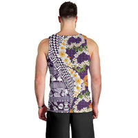 Hawaiian Plumeria Lei Men Tank Top Kakau Motifs and Palaka Half Style Purple Color LT03 - Polynesian Pride