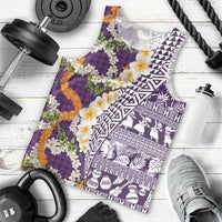 Hawaiian Plumeria Lei Men Tank Top Kakau Motifs and Palaka Half Style Purple Color LT03 - Polynesian Pride