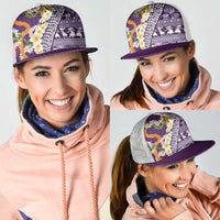 Hawaiian Plumeria Lei Mesh Trucker Cap Kakau Motifs and Palaka Half Style Purple Color LT03 - Polynesian Pride