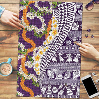 Hawaiian Plumeria Lei Puzzle Kakau Motifs and Palaka Half Style Purple Color LT03 Purple - Polynesian Pride