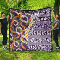 Hawaiian Plumeria Lei Quilt Kakau Motifs and Palaka Half Style Purple Color LT03 - Polynesian Pride
