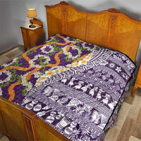 Hawaiian Plumeria Lei Quilt Kakau Motifs and Palaka Half Style Purple Color LT03 - Polynesian Pride