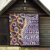 Hawaiian Plumeria Lei Quilt Kakau Motifs and Palaka Half Style Purple Color LT03 - Polynesian Pride