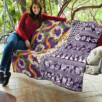 Hawaiian Plumeria Lei Quilt Kakau Motifs and Palaka Half Style Purple Color LT03 - Polynesian Pride
