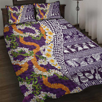 Hawaiian Plumeria Lei Quilt Bed Set Kakau Motifs and Palaka Half Style Purple Color LT03 Purple - Polynesian Pride