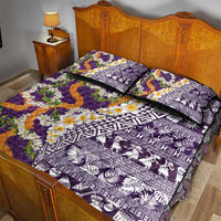 Hawaiian Plumeria Lei Quilt Bed Set Kakau Motifs and Palaka Half Style Purple Color LT03 - Polynesian Pride