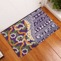 Hawaiian Plumeria Lei Rubber Doormat Kakau Motifs and Palaka Half Style Purple Color LT03 - Polynesian Pride
