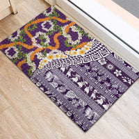 Hawaiian Plumeria Lei Rubber Doormat Kakau Motifs and Palaka Half Style Purple Color LT03 - Polynesian Pride