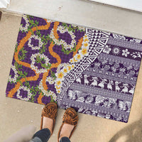 Hawaiian Plumeria Lei Rubber Doormat Kakau Motifs and Palaka Half Style Purple Color LT03 - Polynesian Pride