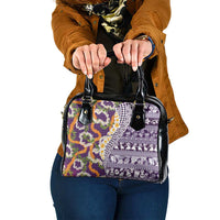 Hawaiian Plumeria Lei Shoulder Handbag Kakau Motifs and Palaka Half Style Purple Color LT03 One Size Purple - Polynesian Pride