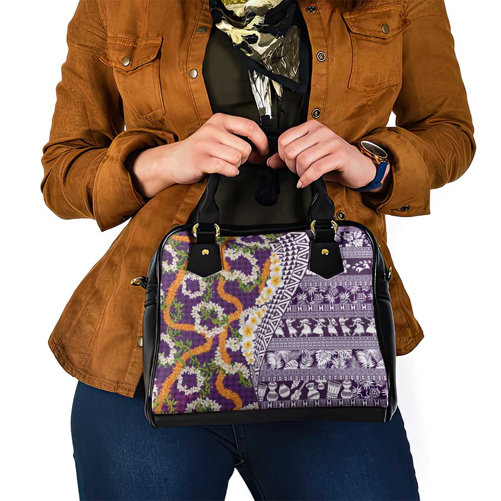 Hawaiian Plumeria Lei Shoulder Handbag Kakau Motifs and Palaka Half Style Purple Color LT03 - Polynesian Pride