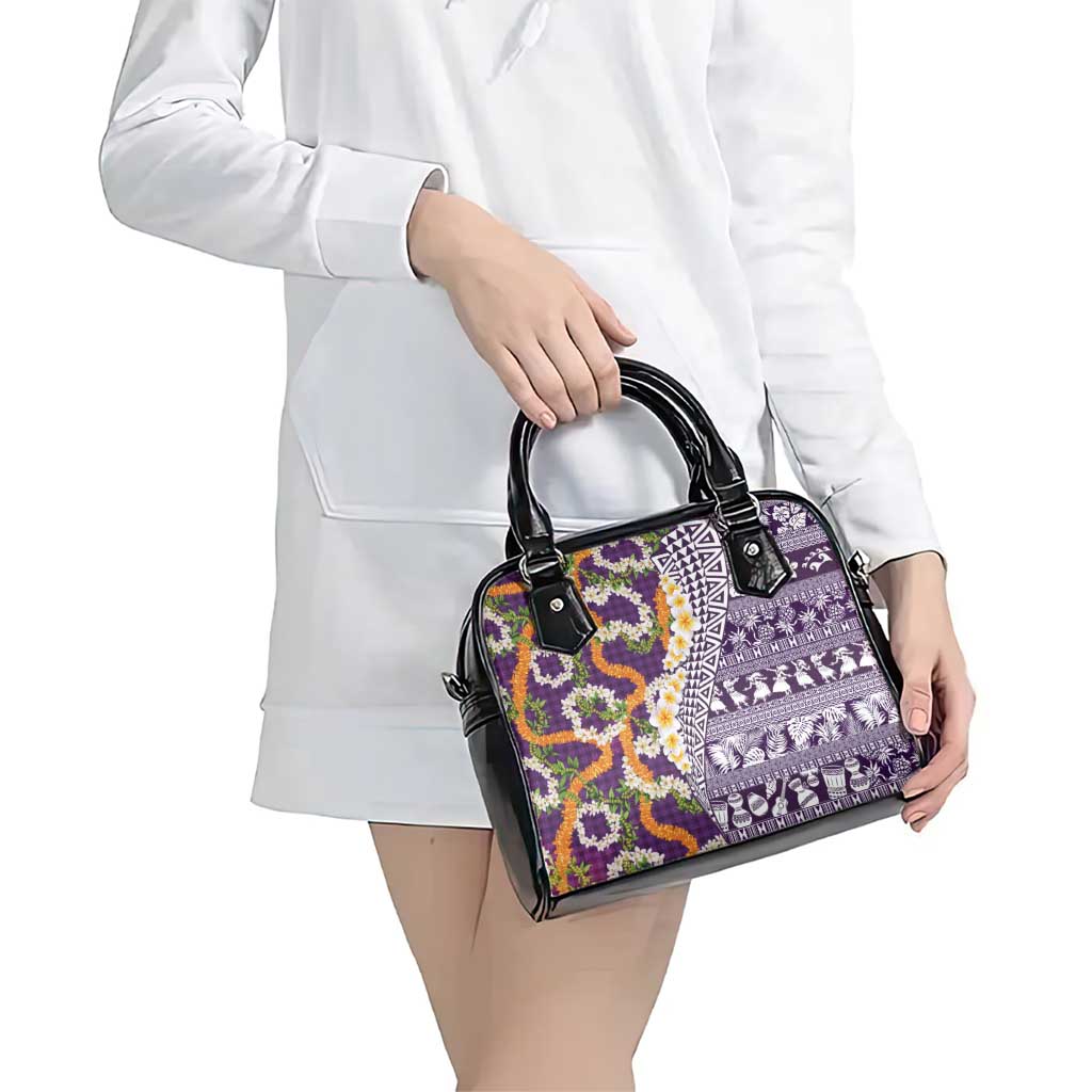 Hawaiian Plumeria Lei Shoulder Handbag Kakau Motifs and Palaka Half Style Purple Color LT03 - Polynesian Pride