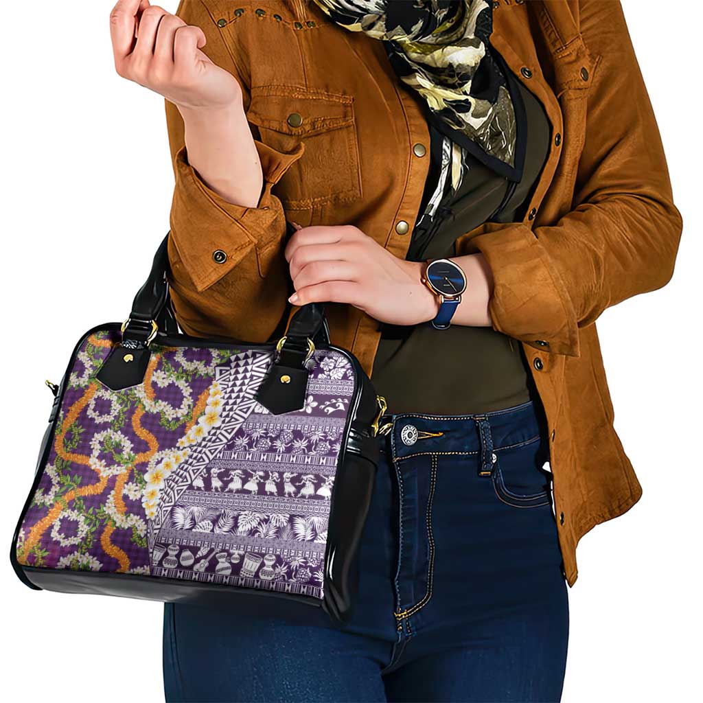 Hawaiian Plumeria Lei Shoulder Handbag Kakau Motifs and Palaka Half Style Purple Color LT03 - Polynesian Pride