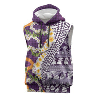 Hawaiian Plumeria Lei Sleeveless Hoodie Kakau Motifs and Palaka Half Style Purple Color LT03 Purple - Polynesian Pride