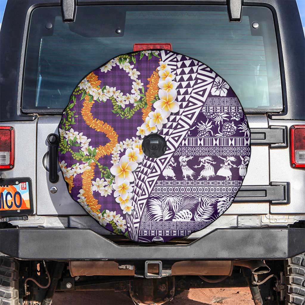 Hawaiian Plumeria Lei Spare Tire Cover Kakau Motifs and Palaka Half Style Purple Color LT03 Purple - Polynesian Pride