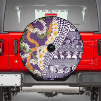 Hawaiian Plumeria Lei Spare Tire Cover Kakau Motifs and Palaka Half Style Purple Color LT03 - Polynesian Pride