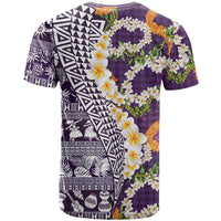 Hawaiian Plumeria Lei T Shirt Kakau Motifs and Palaka Half Style Purple Color LT03 - Polynesian Pride