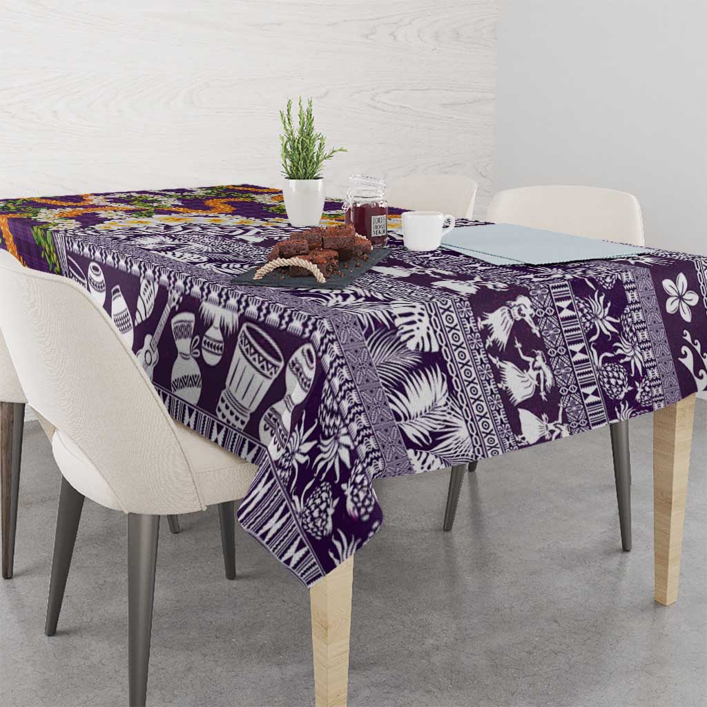 Hawaiian Plumeria Lei Tablecloth Kakau Motifs and Palaka Half Style Purple Color LT03 - Polynesian Pride
