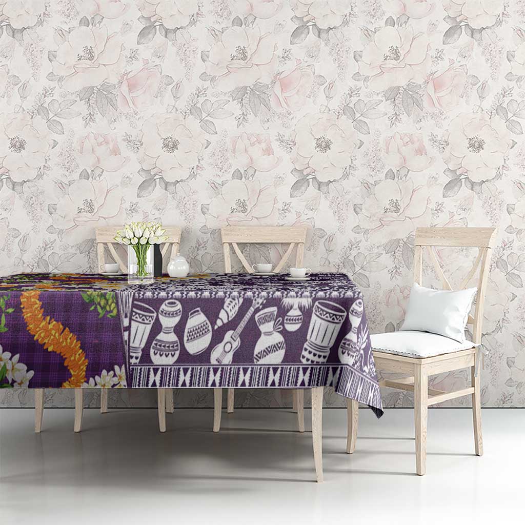 Hawaiian Plumeria Lei Tablecloth Kakau Motifs and Palaka Half Style Purple Color LT03 - Polynesian Pride