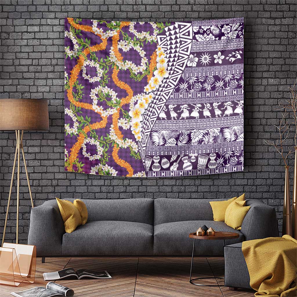 Hawaiian Plumeria Lei Tapestry Kakau Motifs and Palaka Half Style Purple Color LT03 Purple - Polynesian Pride