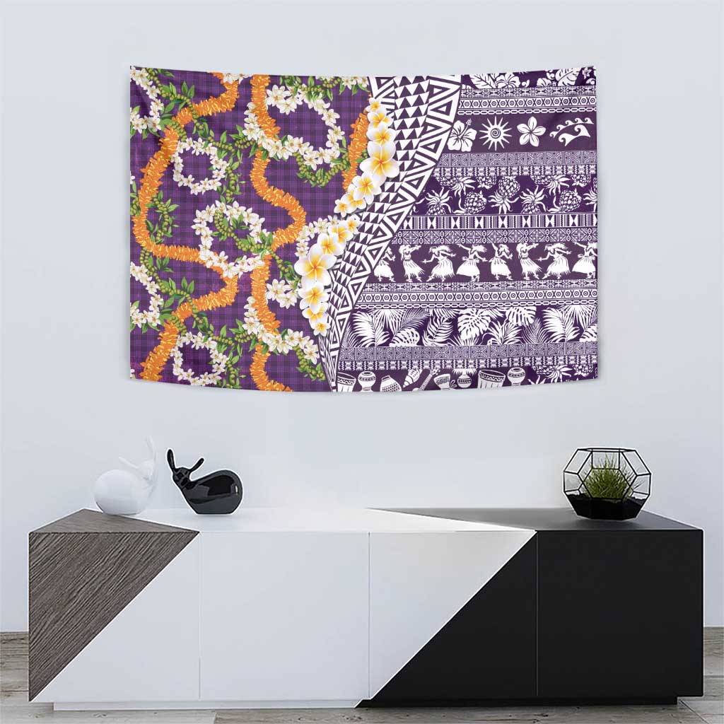 Hawaiian Plumeria Lei Tapestry Kakau Motifs and Palaka Half Style Purple Color LT03 - Polynesian Pride