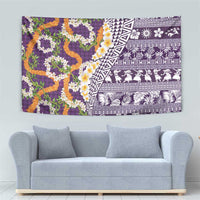 Hawaiian Plumeria Lei Tapestry Kakau Motifs and Palaka Half Style Purple Color LT03 - Polynesian Pride