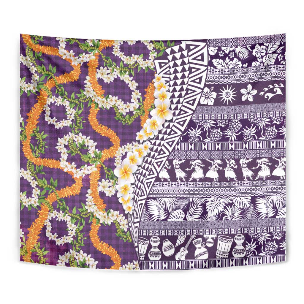 Hawaiian Plumeria Lei Tapestry Kakau Motifs and Palaka Half Style Purple Color LT03 - Polynesian Pride
