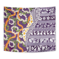 Hawaiian Plumeria Lei Tapestry Kakau Motifs and Palaka Half Style Purple Color LT03 - Polynesian Pride
