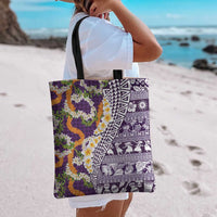Hawaiian Plumeria Lei Tote Bag Kakau Motifs and Palaka Half Style Purple Color LT03 - Polynesian Pride
