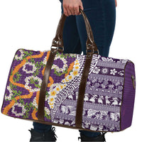 Hawaiian Plumeria Lei Travel Bag Kakau Motifs and Palaka Half Style Purple Color LT03 - Polynesian Pride