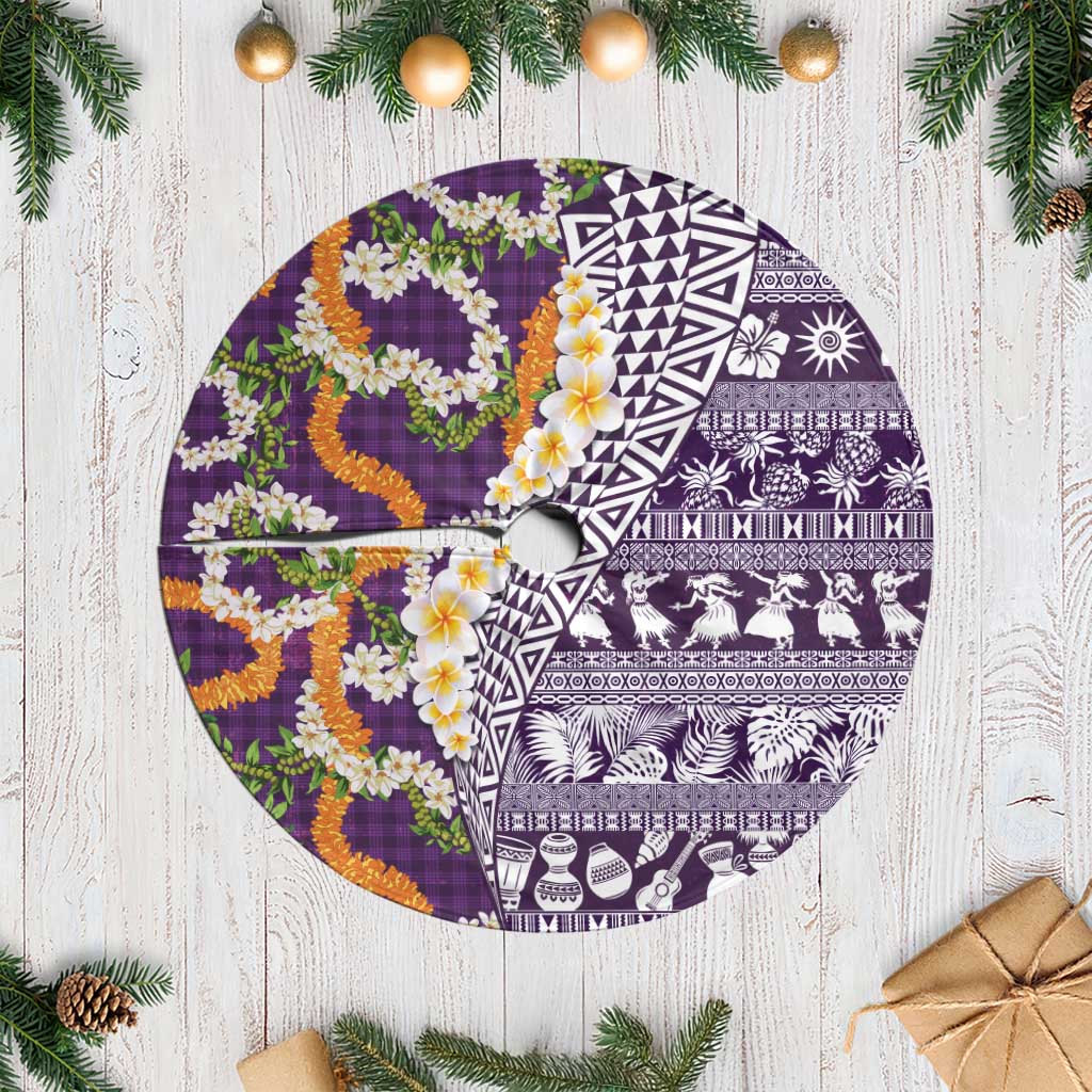 Hawaiian Plumeria Lei Tree Skirt Kakau Motifs and Palaka Half Style Purple Color LT03 Casual Purple - Polynesian Pride