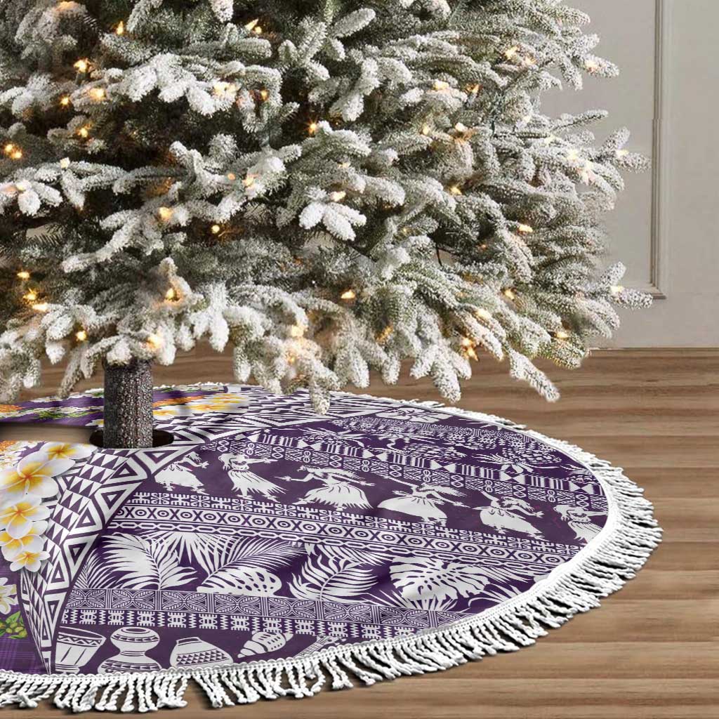 Hawaiian Plumeria Lei Tree Skirt Kakau Motifs and Palaka Half Style Purple Color LT03 - Polynesian Pride