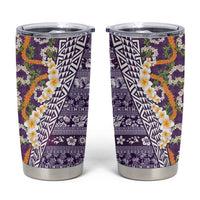 Hawaiian Plumeria Lei Tumbler Cup Kakau Motifs and Palaka Half Style Purple Color LT03 Purple - Polynesian Pride