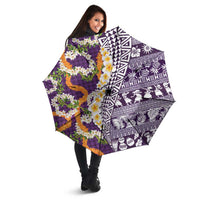 Hawaiian Plumeria Lei Umbrella Kakau Motifs and Palaka Half Style Purple Color LT03 - Polynesian Pride