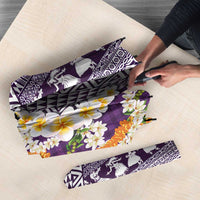 Hawaiian Plumeria Lei Umbrella Kakau Motifs and Palaka Half Style Purple Color LT03 - Polynesian Pride