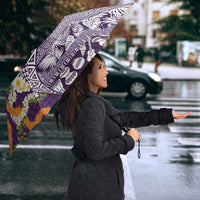 Hawaiian Plumeria Lei Umbrella Kakau Motifs and Palaka Half Style Purple Color LT03 - Polynesian Pride