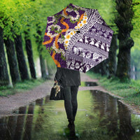 Hawaiian Plumeria Lei Umbrella Kakau Motifs and Palaka Half Style Purple Color LT03 - Polynesian Pride