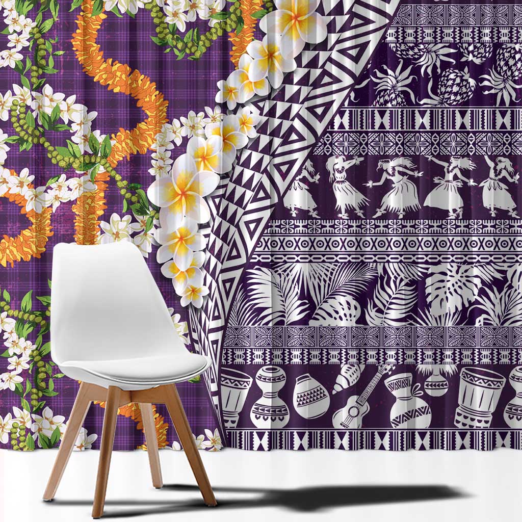 Hawaiian Plumeria Lei Window Curtain Kakau Motifs and Palaka Half Style Purple Color LT03 - Polynesian Pride