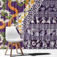 Hawaiian Plumeria Lei Window Curtain Kakau Motifs and Palaka Half Style Purple Color LT03 - Polynesian Pride